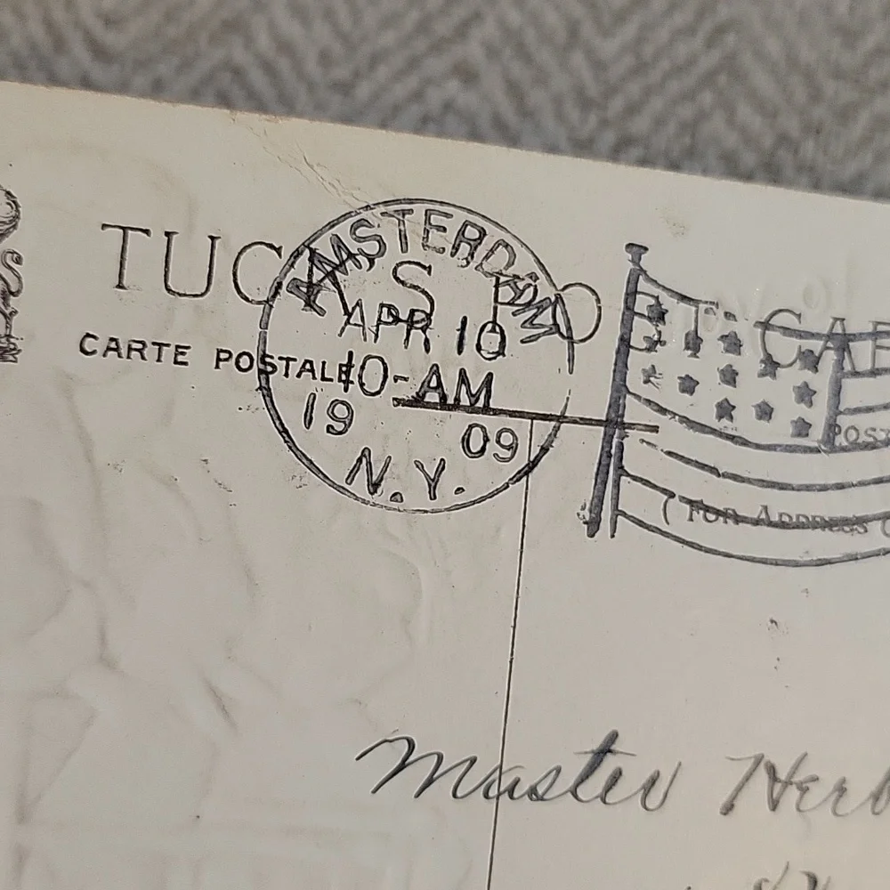 1909 TUCK Easter Greeting Postcard with Children and Bunnies